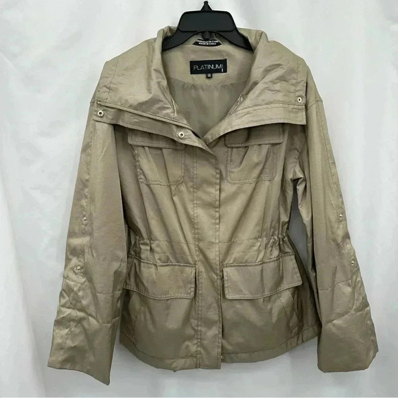 Platinum Utex Womens Lightweight Jacket XS Tan Hooded Pockets - Picture 2 of 15